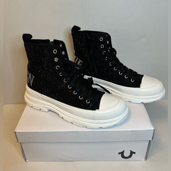 Rare- True Religion Women's Jannesa High Top Platform Rhinestone Sneakers - Picture 1 of 12